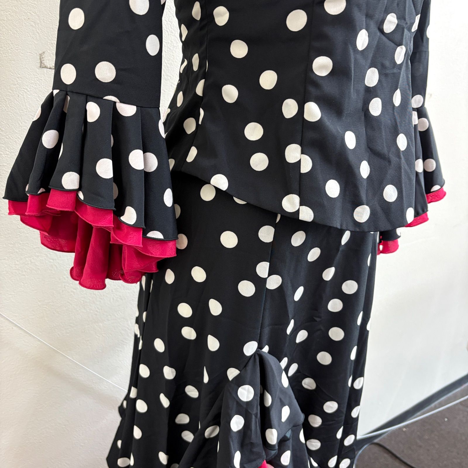 HERMOSA】 フラメンコ衣装 ツーピース ファルダ フリル ブラック 黒