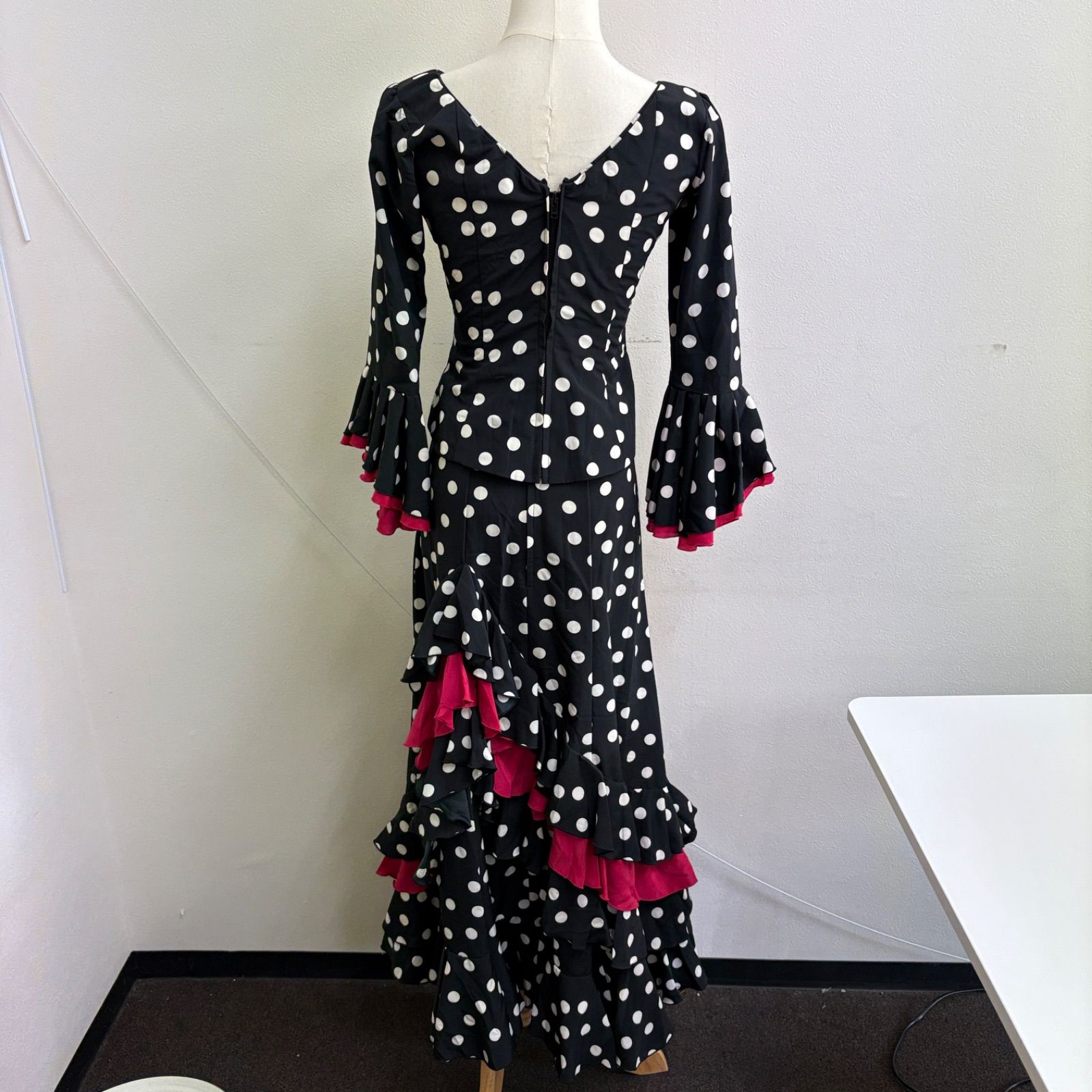 HERMOSA】 フラメンコ衣装 ツーピース ファルダ フリル ブラック 黒