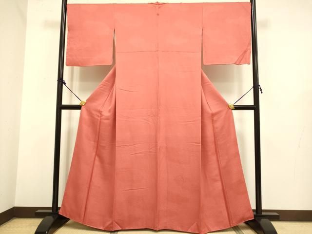 平和屋着物● 上 色無地 霞地紋 紅海老茶色 kh 6