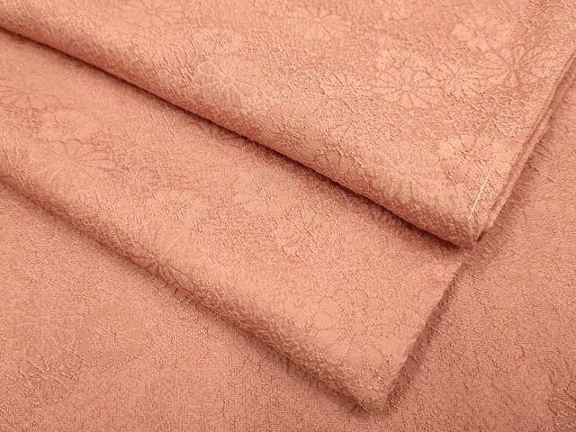 平和屋着物● 上 色無地 舞花地紋 真赭色 ロング丈 ♥ kh 6