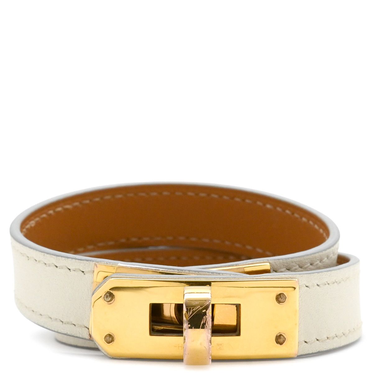エルメス HERMES ブレスレット ケリードゥブルトゥール ヴォースイフト GP ホワイト T 2 ゴールド金具 白 2重 2連 レザーブレス C刻印 保存袋