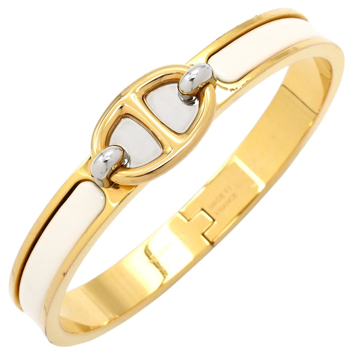 エルメス HERMES バングル ミニクリック PM シェーヌダンクル メタル エナメル クレーム ゴールド金具 白 アイボリー クリーム