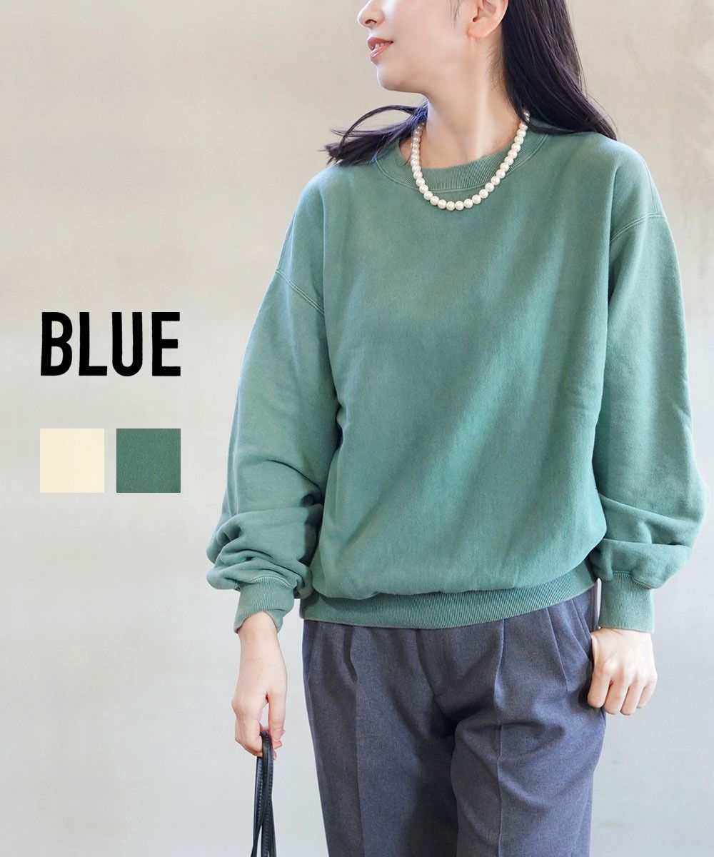 30%OFF ブルー BLUE スウェット トレーナー プルオーバー ユニセックス ゆったり 長袖 クルーネック 裏毛 無地 古着風 VCE-CREW-5052302 メンズ レディース