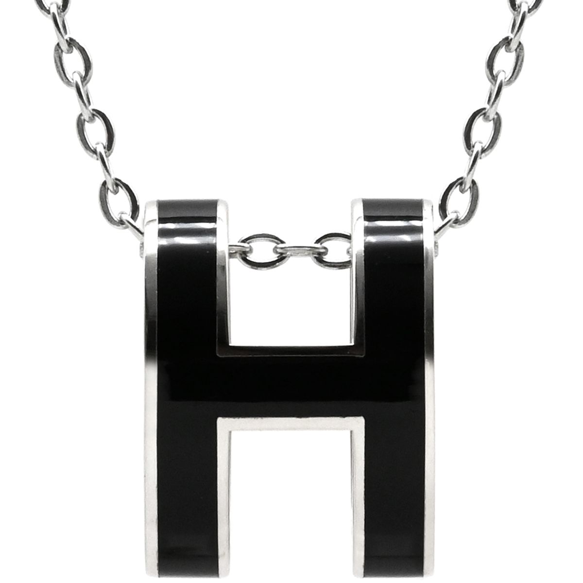 エルメス HERMES ネックレス ポップアッシュ ペンダント メタル ラッカー ブラック×シルバー 黒 Hモチーフ POP H SV金具