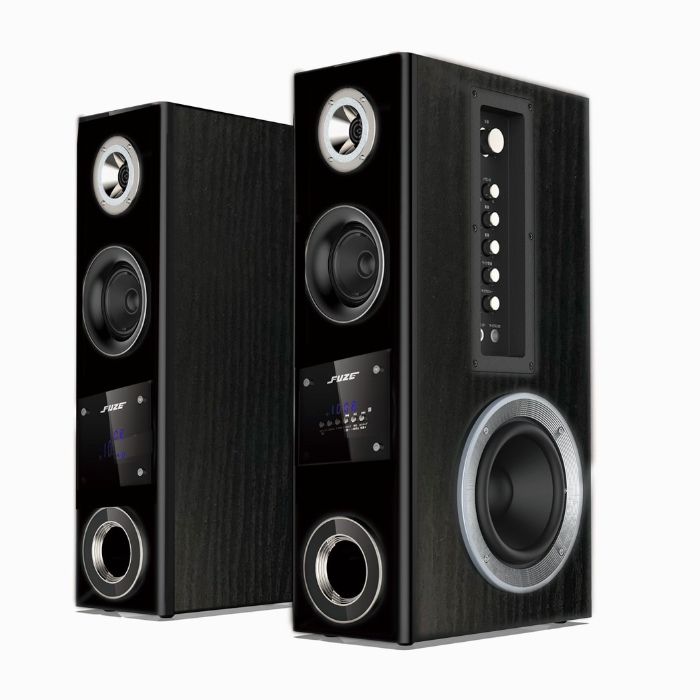 FUZE アンプ内蔵 デュアルウーファー タワースピーカー シャインブラック derctvue HDMI搭載 Bluetooth対応 スピーカー最大出力96 W