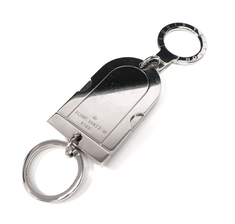 ルイヴィトン ネームタグキーホルダー Wキーリング シルバー 金属