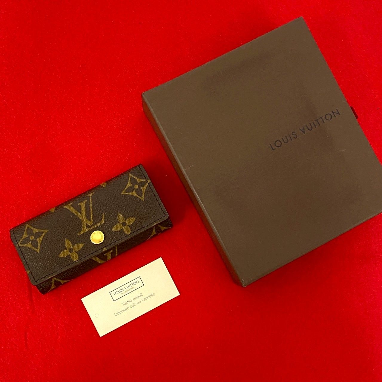 ♥保管品 LOUIS VUITTON ルイヴィトン ミュルティクレ 4 モノグラム ロゴ 柄 レザー 本革 4連 キーケース ブラウン 2094 a