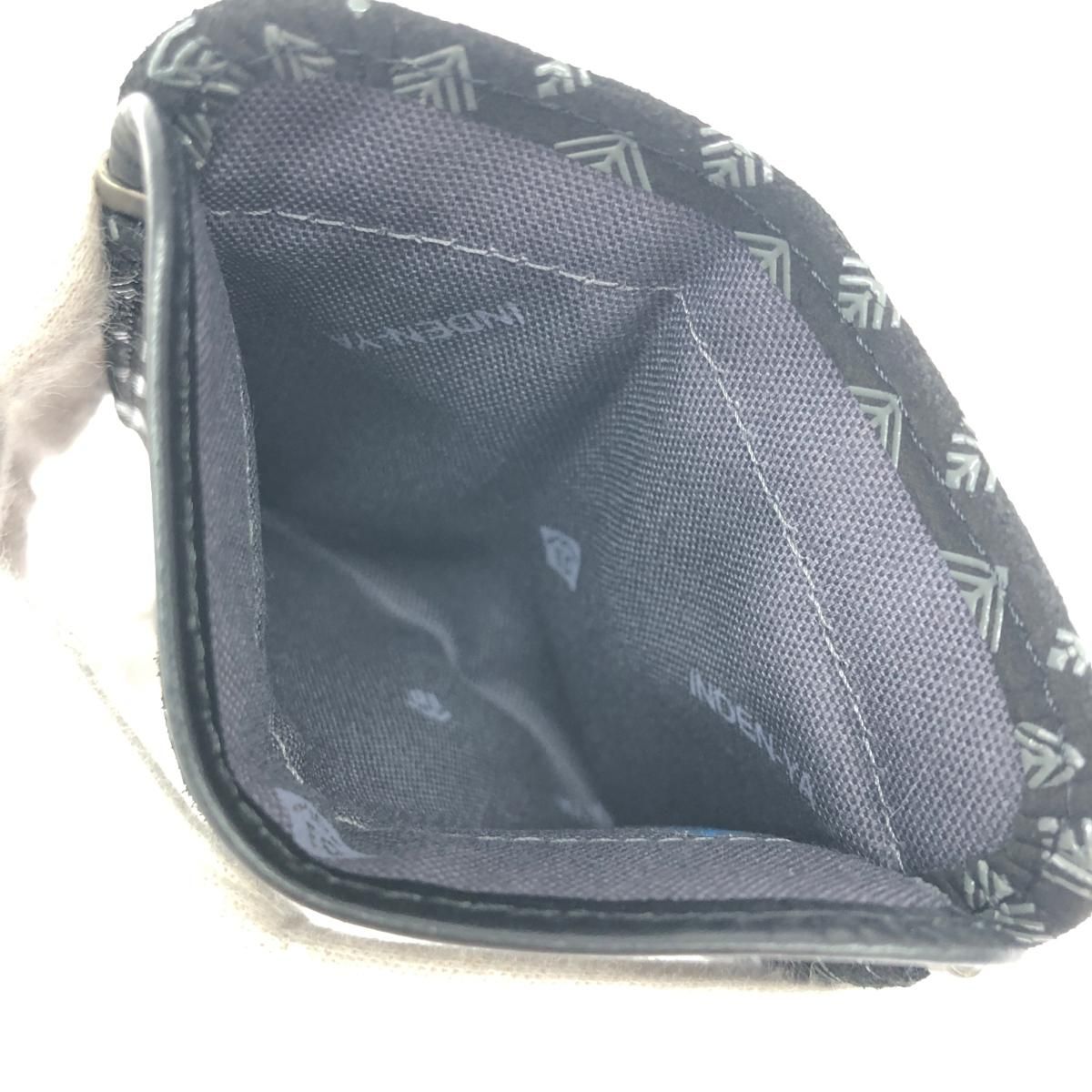 印傳屋 インデンヤ 四方開き薄型財布 小銭入れ/若松菱/黒地鹿革グレー 