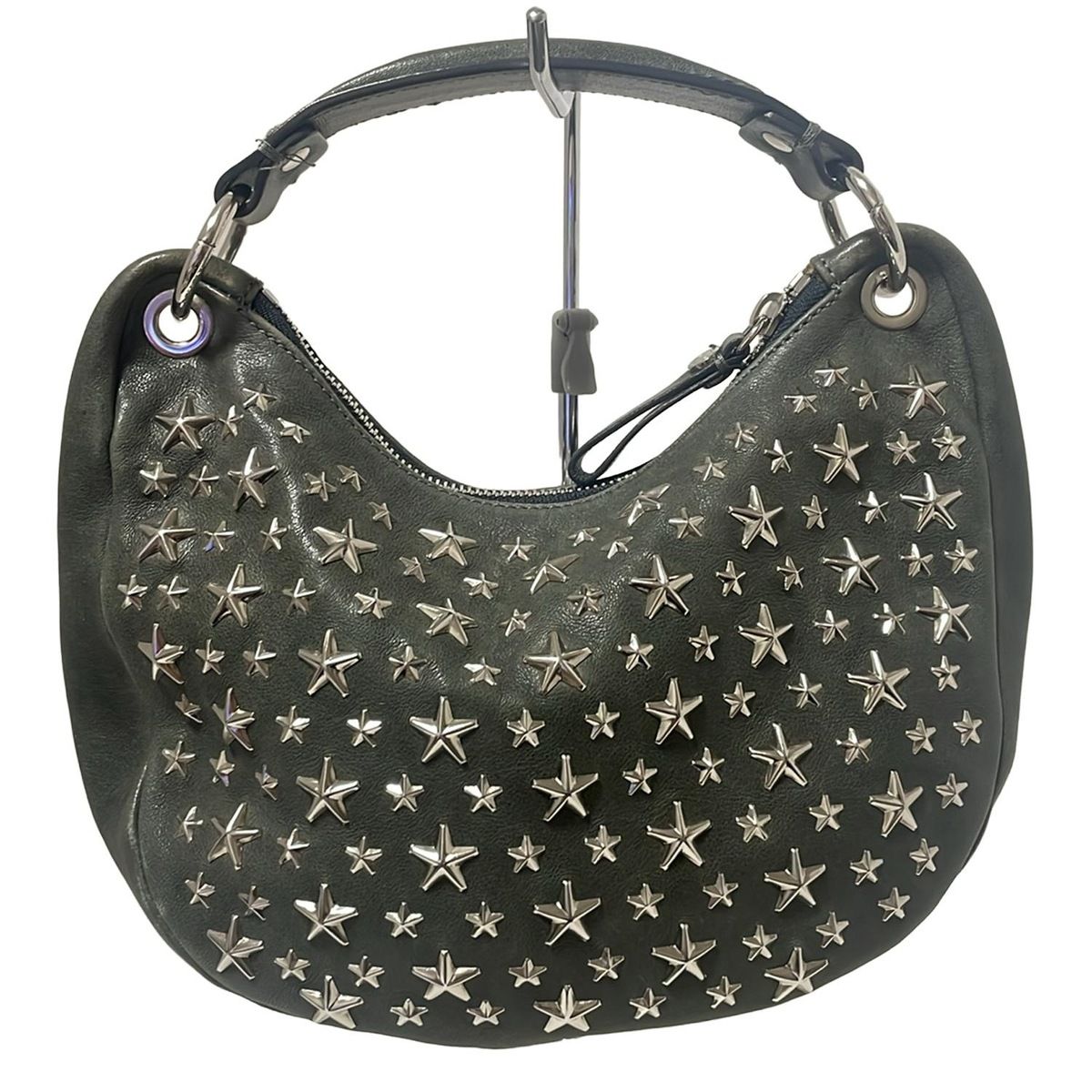 JIMMY CHOO ジミーチュウ ハンドバッグ ステラ カーキ スタッズ|ホログラムシールあり レザー