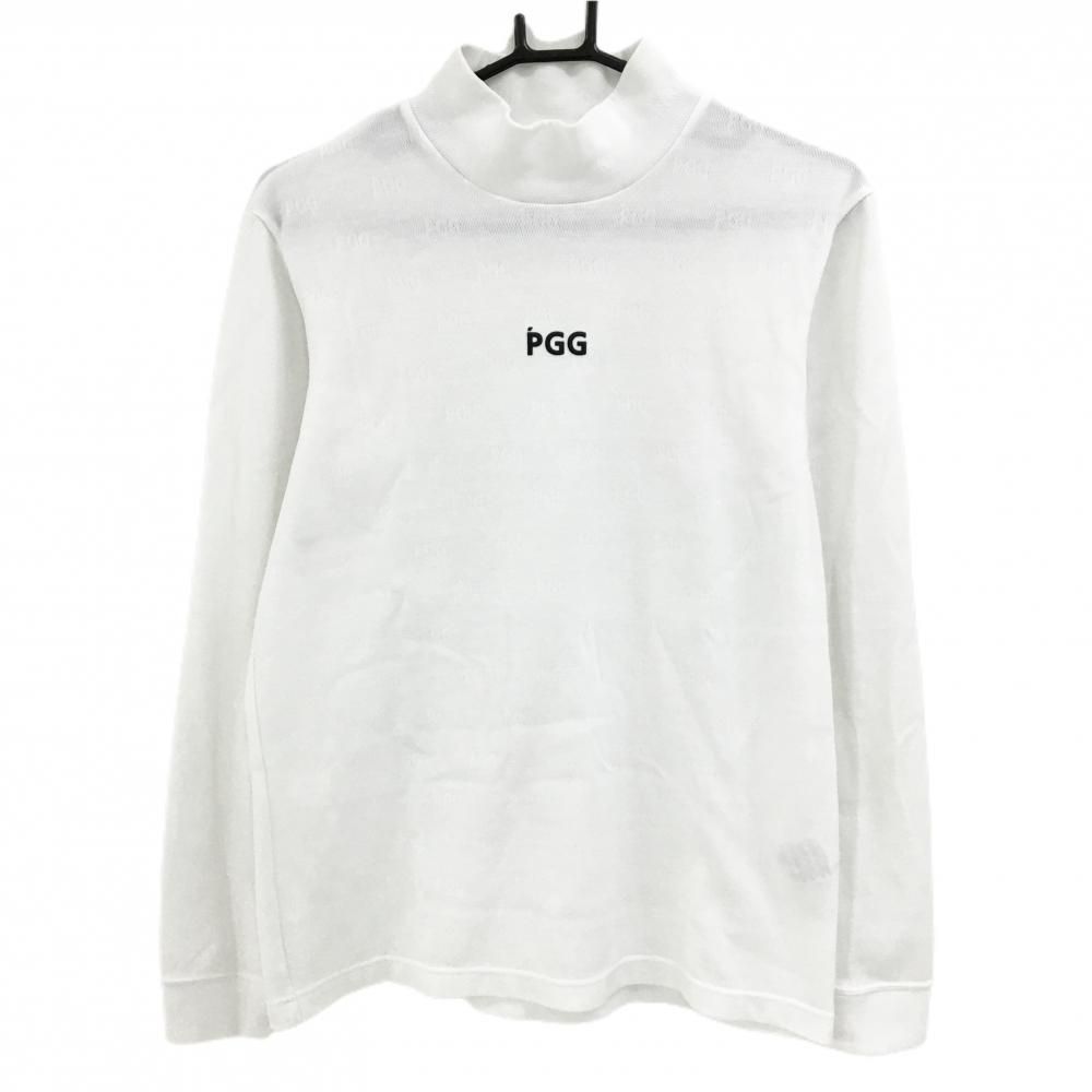 PGG ハイネック長袖シャツ ホワイト 美品】PGGパーリーゲイツ 長袖ハイネックシャツ 白 PGG総柄織生地