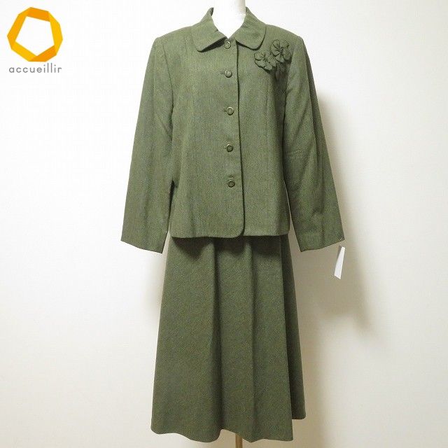 maruko☆A レリアン　13+ スカートセットアップスーツ　2点 wnc レリアン Leilian セットアップ スカートスーツ 13+ 緑系 花