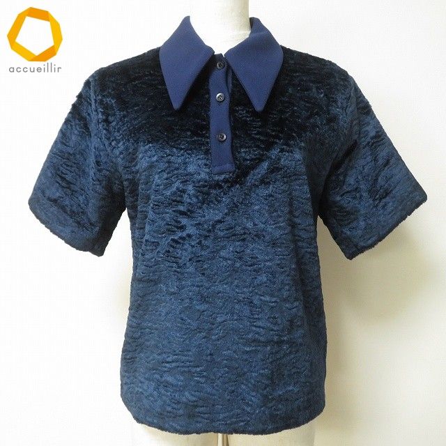 wnc エムエスジーエム MSGM ポロシャツ カットソー 40 紺 ベロア調 起毛 半袖 レディース 669435