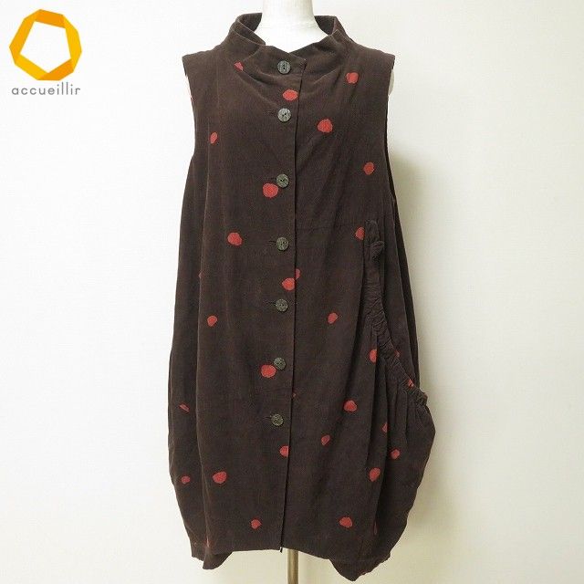 美品 慈雨 ロングベスト ジレ チュニック カーキ系 センソユニコ L 美