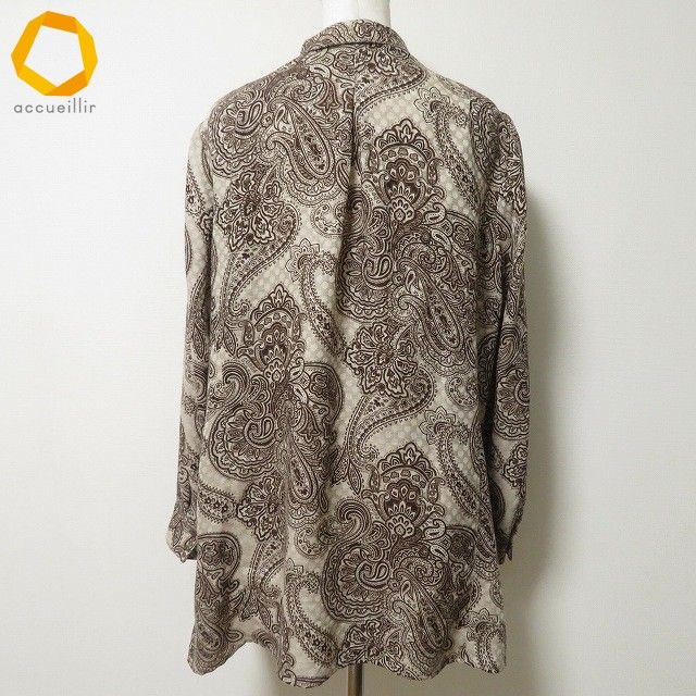 anc レリアン Leilian シャツ ブラウス チュニック 13 ベージュ 茶 シルク混 ペイズリー柄 大きいサイズ レディース 985306