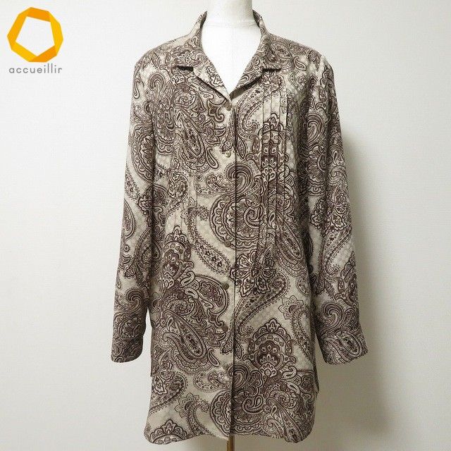 anc レリアン Leilian シャツ ブラウス チュニック 13 ベージュ 茶 シルク混 ペイズリー柄 大きいサイズ レディース 985306