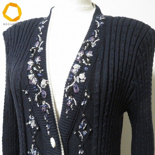 axc アトリエサガン ATELER SAGAN カーディガン ニット M 紺 麻混 V