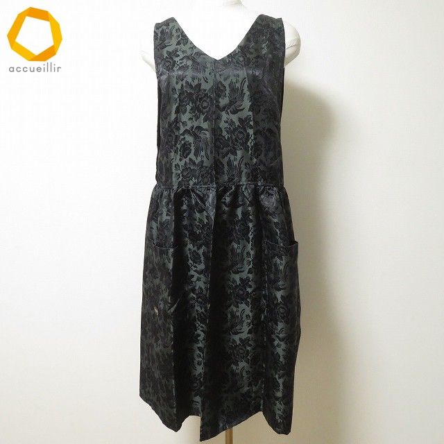 anc フェイラー FEILER エプロン 9 黒系 緑系 花柄 鳥 光沢 レディース 971816