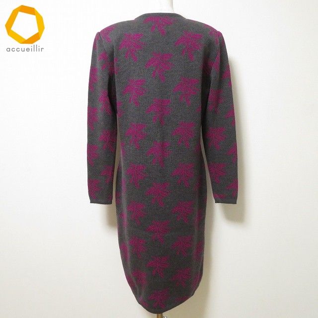 wnc グッチ GUCCI オールドグッチ ワンピース ニット 48 グレー ピンク 花柄 イタリア製 ヴィンテージ 大きいサイズ レディース 980122