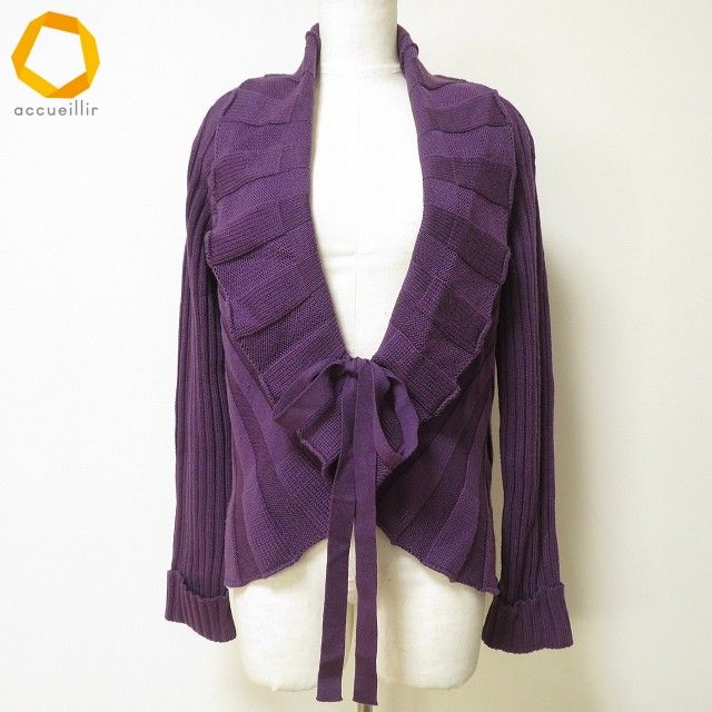 wnc ヴァレンティノ カーディガン ニット 42 紫 ドルマン リブ ショート丈 イタリア製 レディース 982265