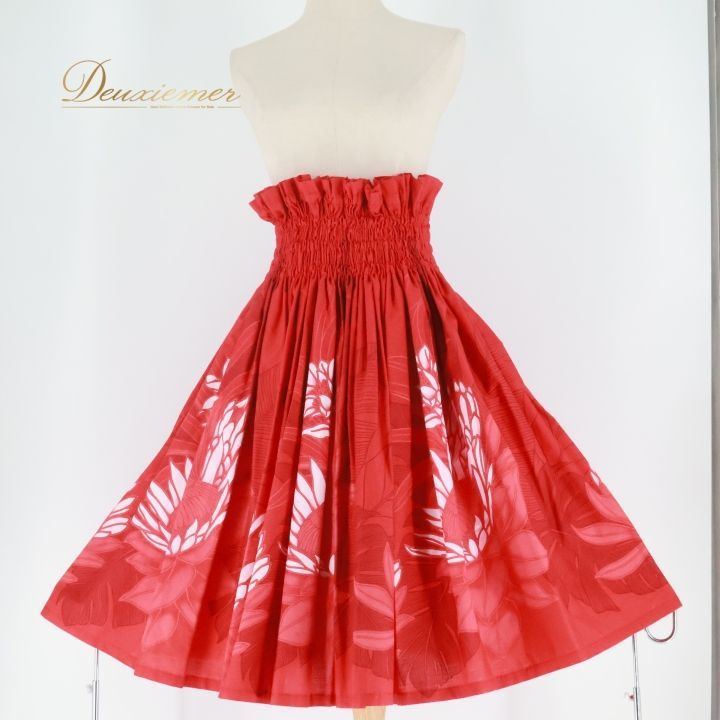 フラダンス 衣装 パウスカート レッド系 ハワイアンプリント 花柄 植物