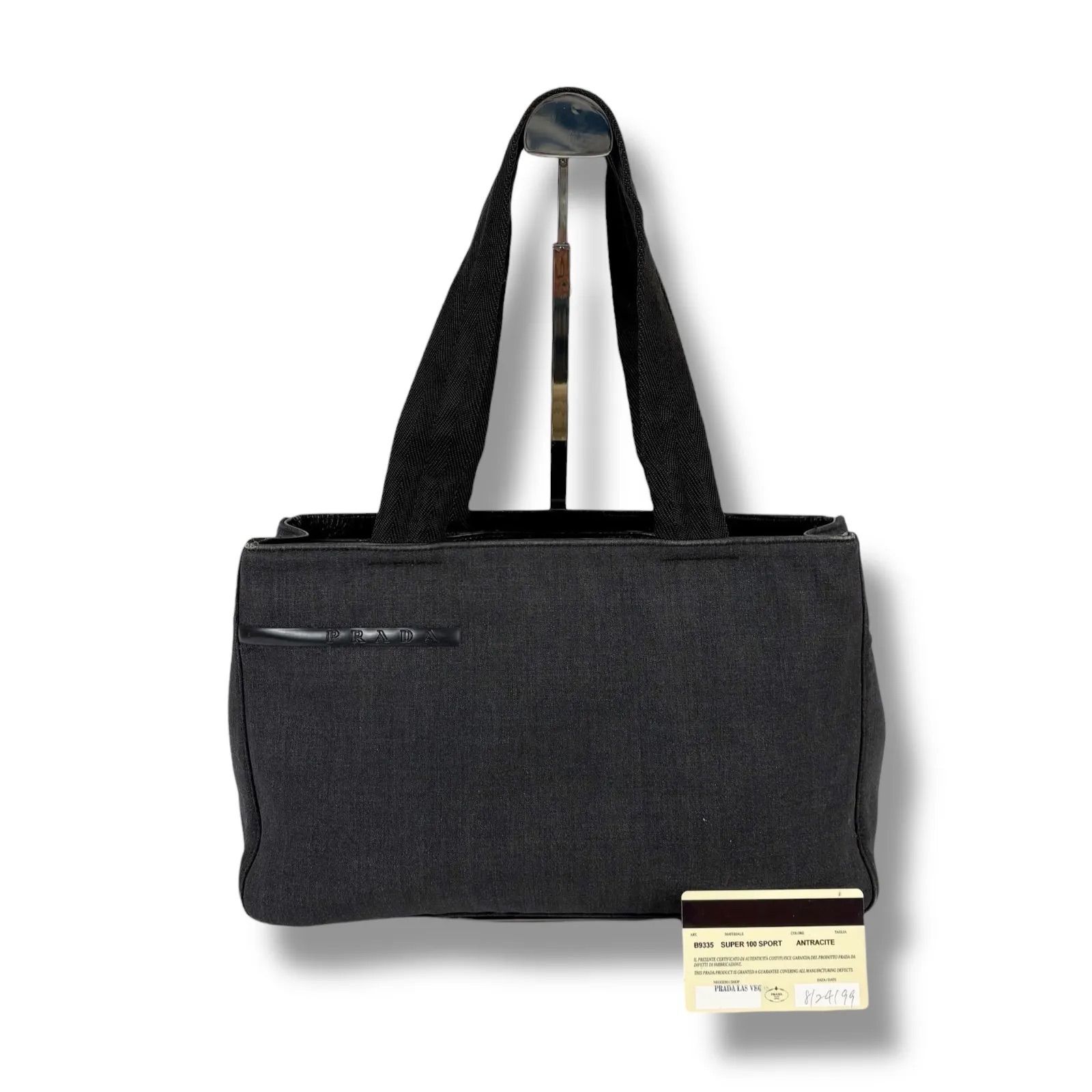 プラダ PRADA ミニトートバッグ ハンドバッグ グレー ブラック キャンバス