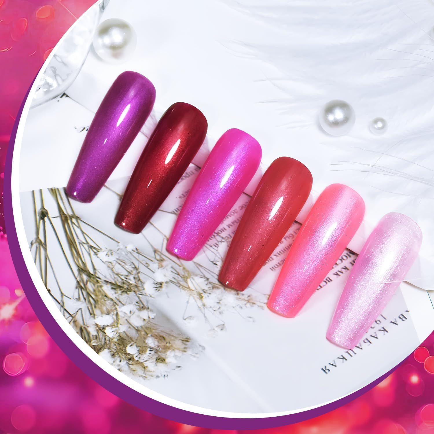 10ml 6色セット！】 きらめきのジェルネイルセット、レッドグリッター