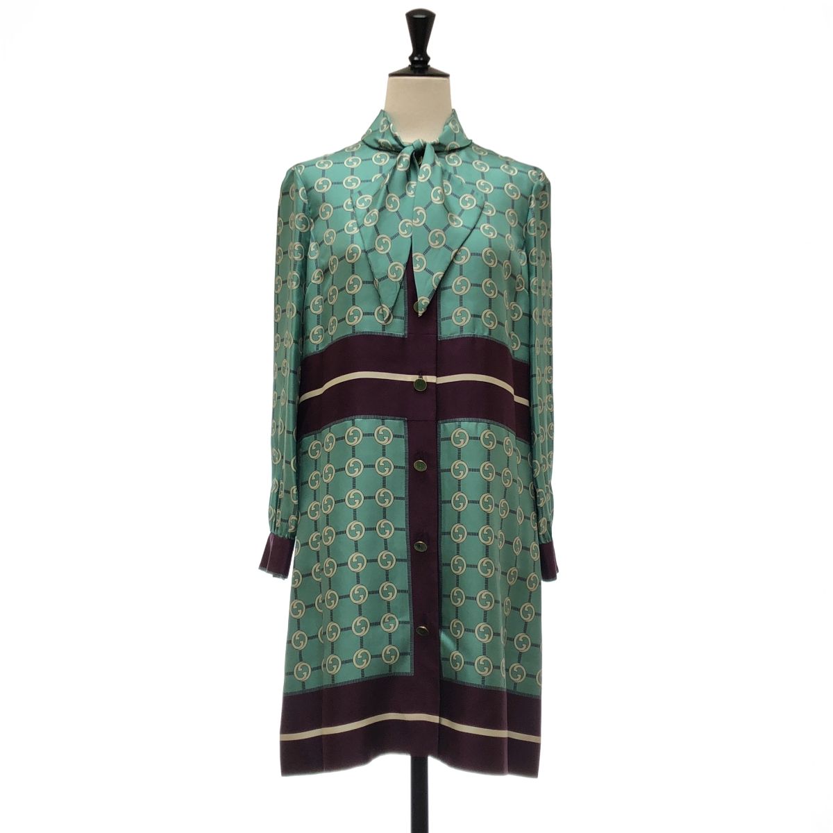 GUCCI | グッチ インターロッキング シルク タイ ワンピース 36 グリーン|パープル レディース