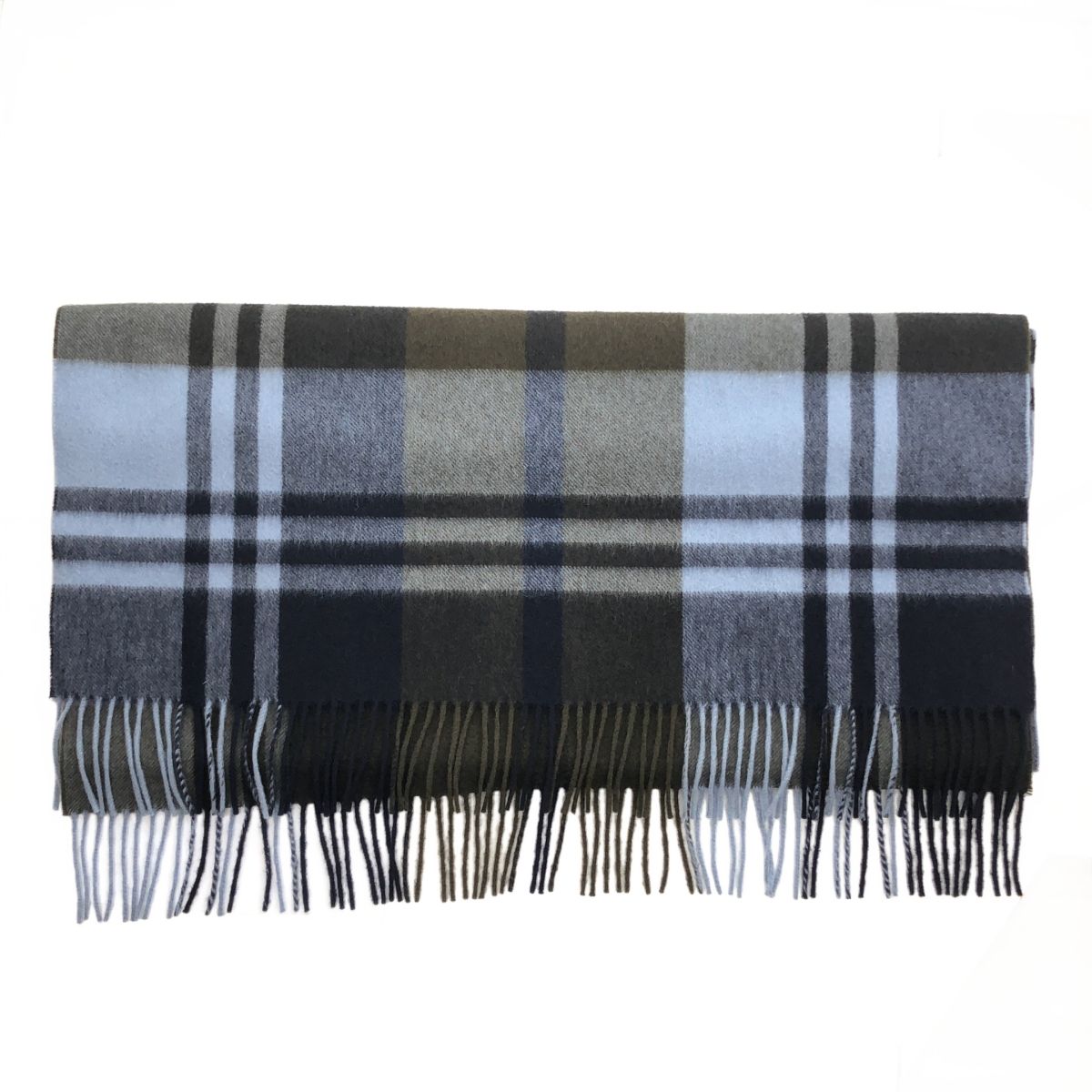 JOSHUA ELLIS | ジョシュアエリス カシミヤ チェック 大判 フリンジ ストール マフラー ライトブルー|ネイビー|カーキ