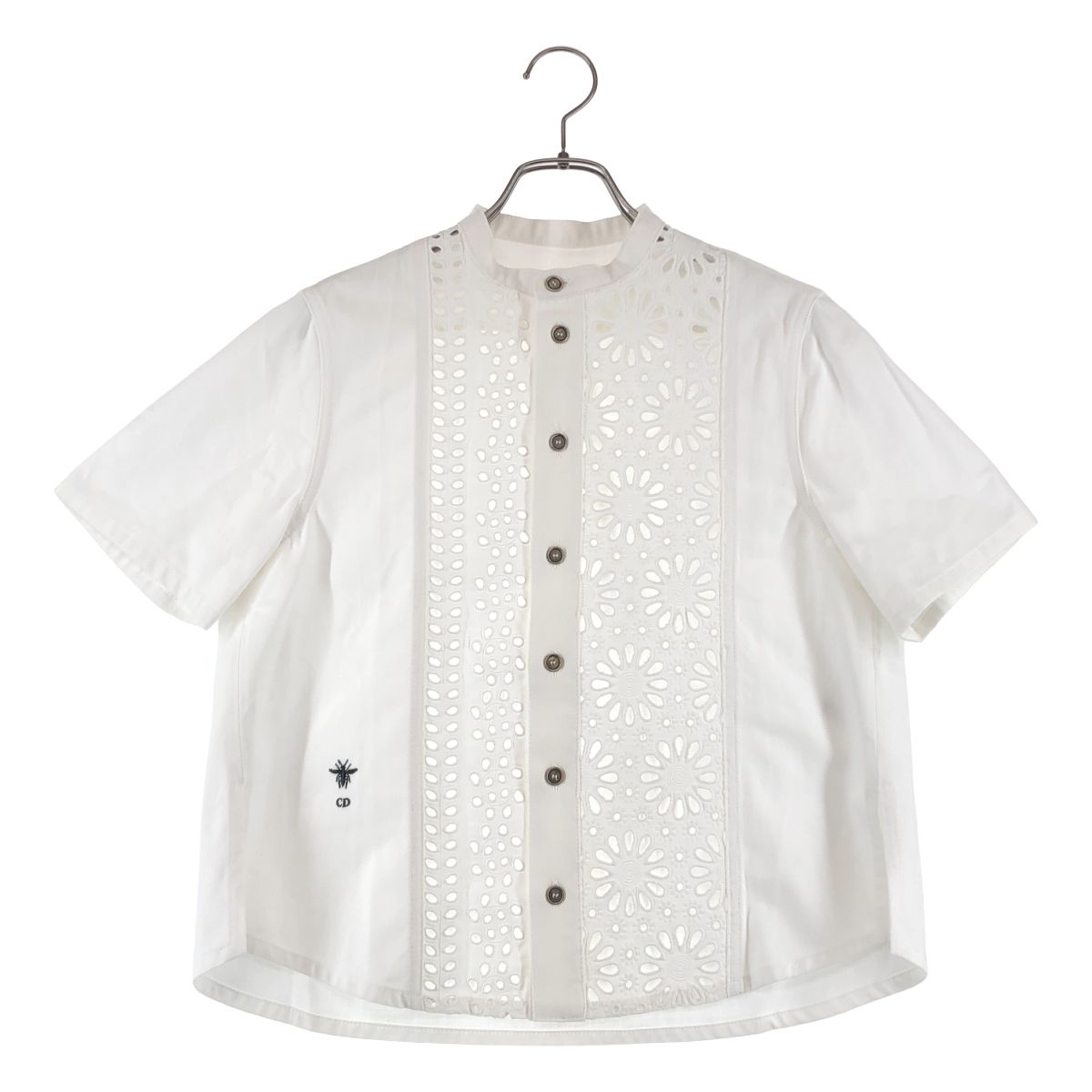 Christian Dior | クリスチャンディオール 2025 SS Bee刺しゅう フラワーカッティング バンドカラー 半袖シャツ 34 ホワイト レディース