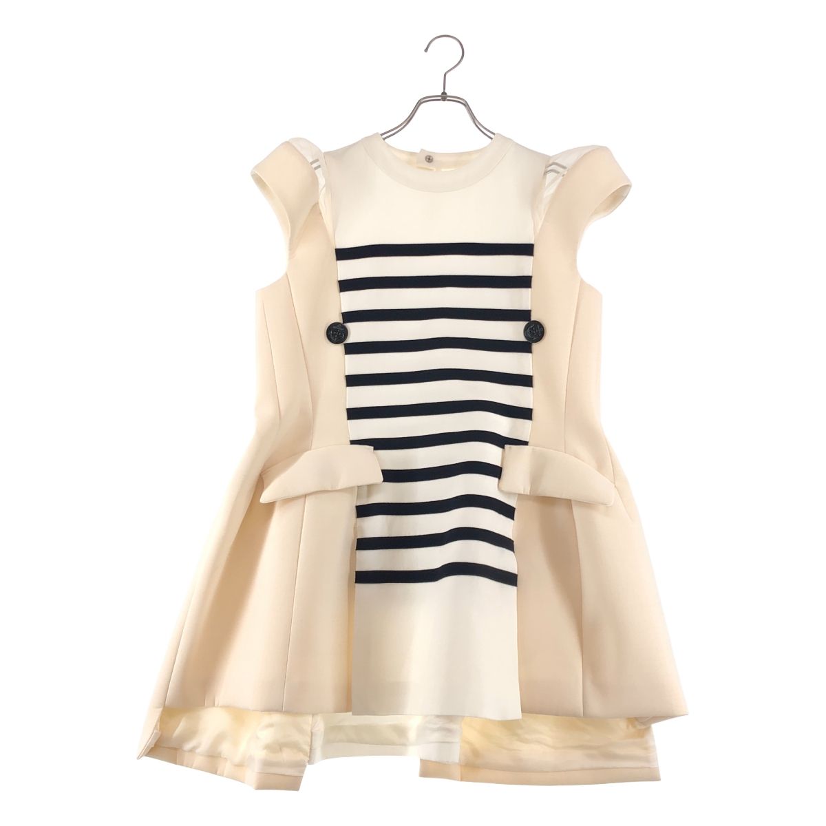 sacai | サカイ 2025 SS コットン シルク ボーダー切替 ミニドレス ワンピース 1 アイボリー レディース 入学式対応 定番ボトム
