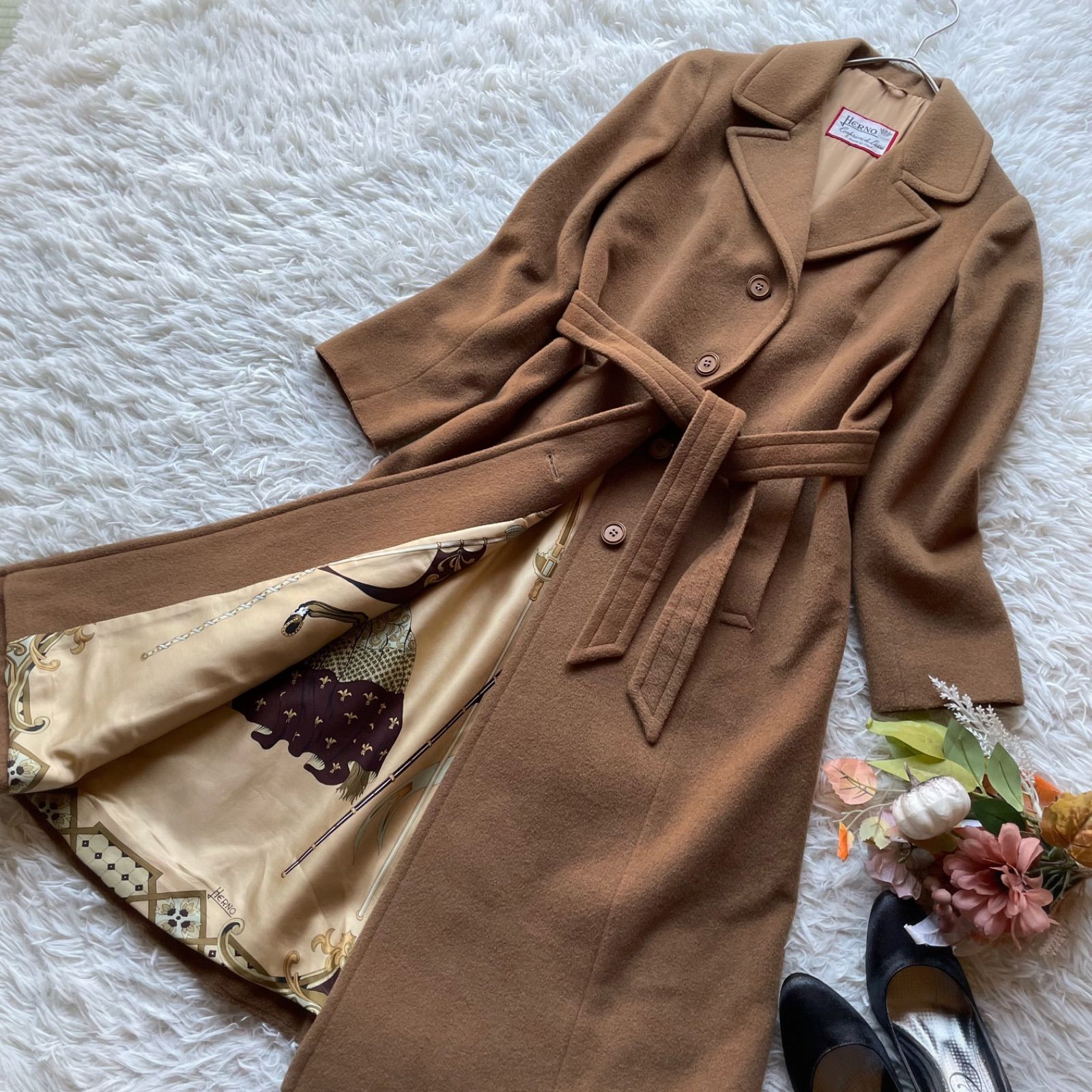 ヘルノ HERNO ウールカシミヤ ベルテッドロングコート ベルト シングル