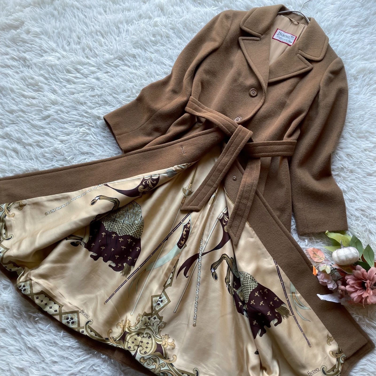 ヘルノ HERNO ウールカシミヤ ベルテッドロングコート ベルト シングル