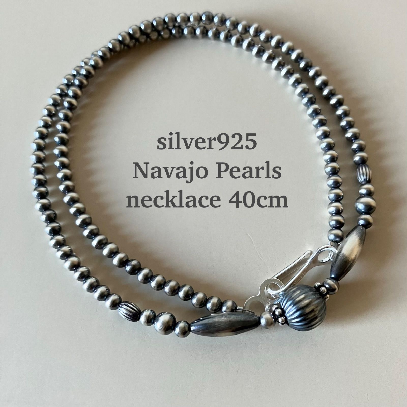 silver 925ナバホパールづくしの華奢デザイン ネックレス3 mmメイン 最大8 mm 40 cm