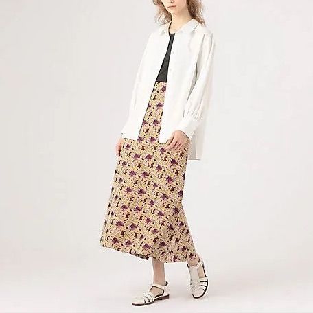 MACPHEE 24 SS ボタニカルジャカード セミフ マキシ スカート 34 7号 Sサイズ相当 TOMORROWLAND マカフィー トュモローランド きちんと感 フレアスカート 