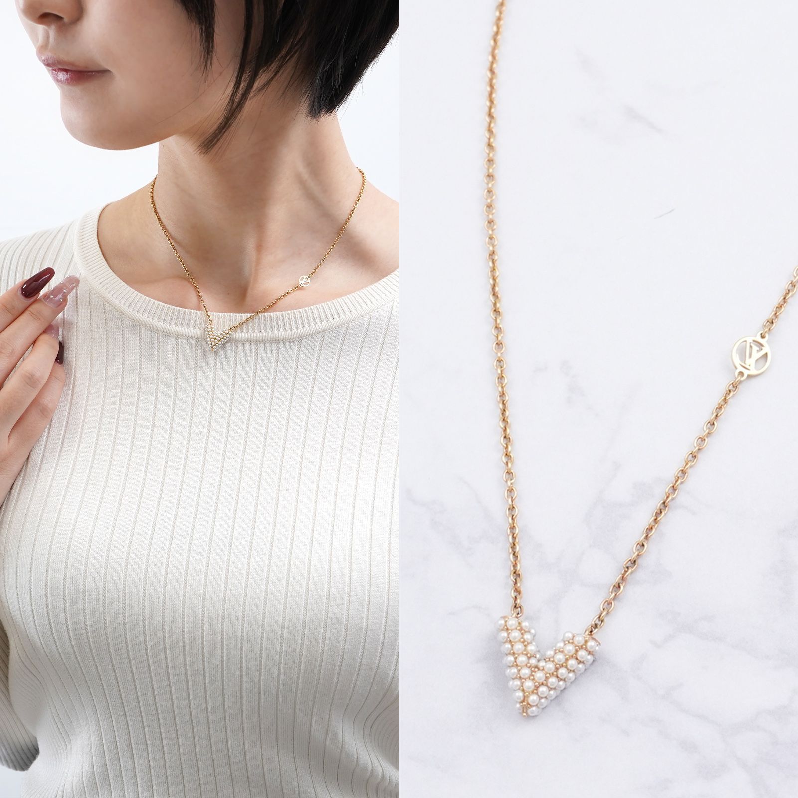 美品】Louis Vuitton ネックレス M68358 パール ゴールド - メルカリ