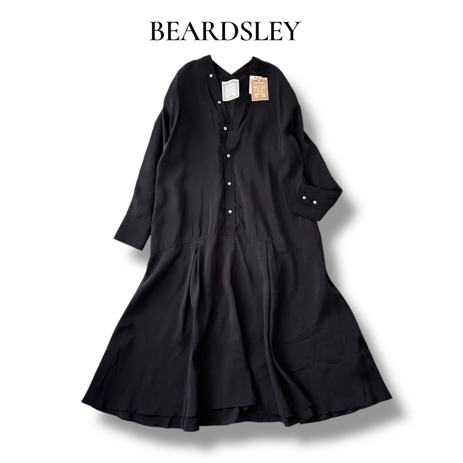 タグ付 BEARDSLEY ビアズリー カラーレスシャツワンピース ロング ブラック F