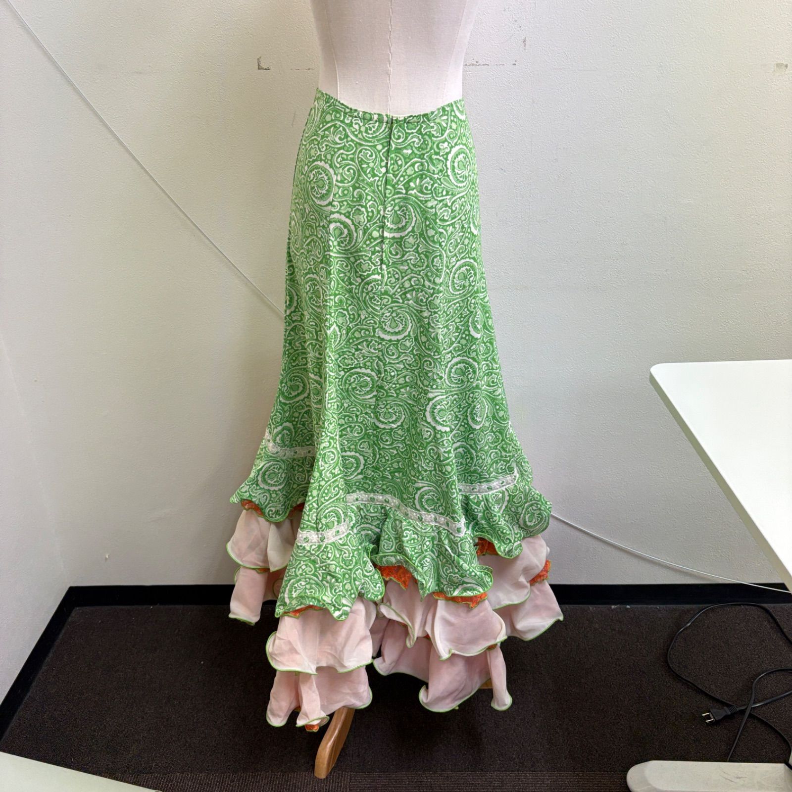 HERMOSA】 フラメンコ衣装 スカート ファルダ グリーン オレンジ