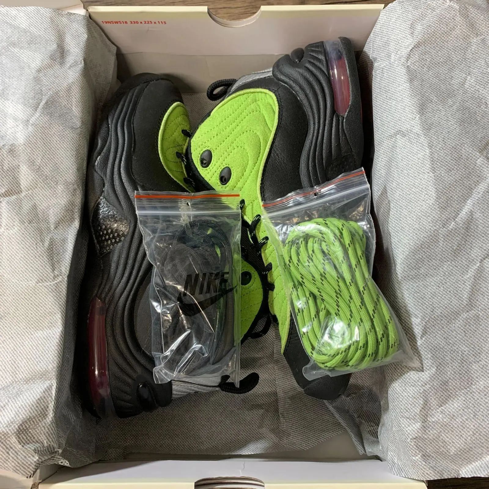むつ80-01-0109] [併売] Stussy × Nike Air Penny 2 Black/Green 25.0 