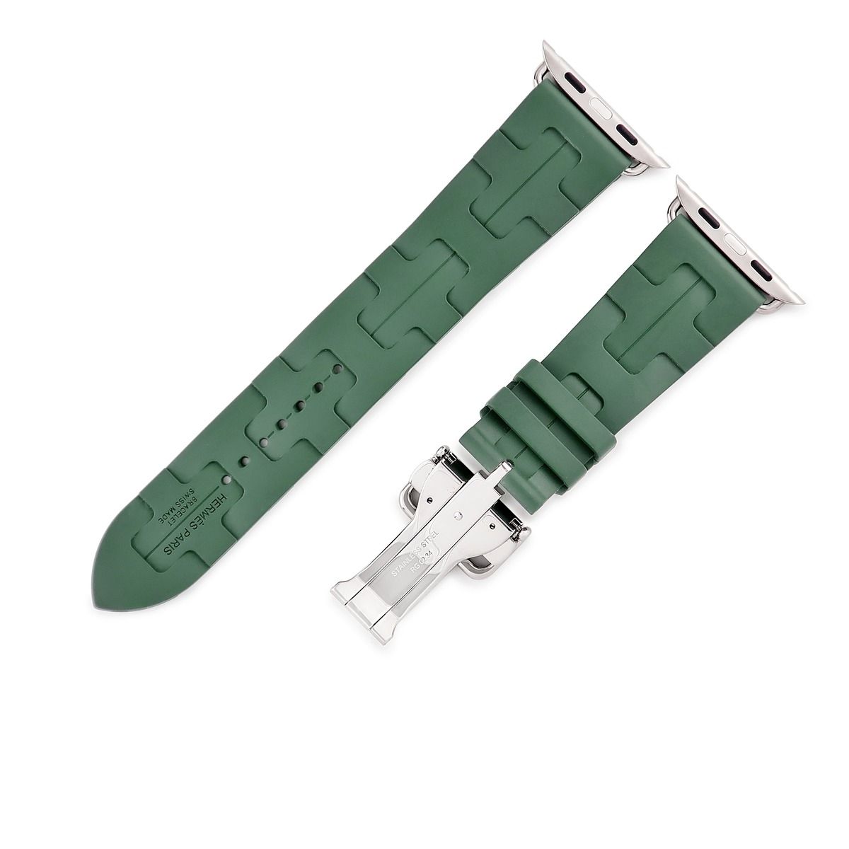 エルメス HERMES 腕時計パーツ アップルウォッチ 44 45 46 49 mm用 キリム ラバー ステンレススチール カーキ ベルト 35ｍｍ 緑 バックル付き