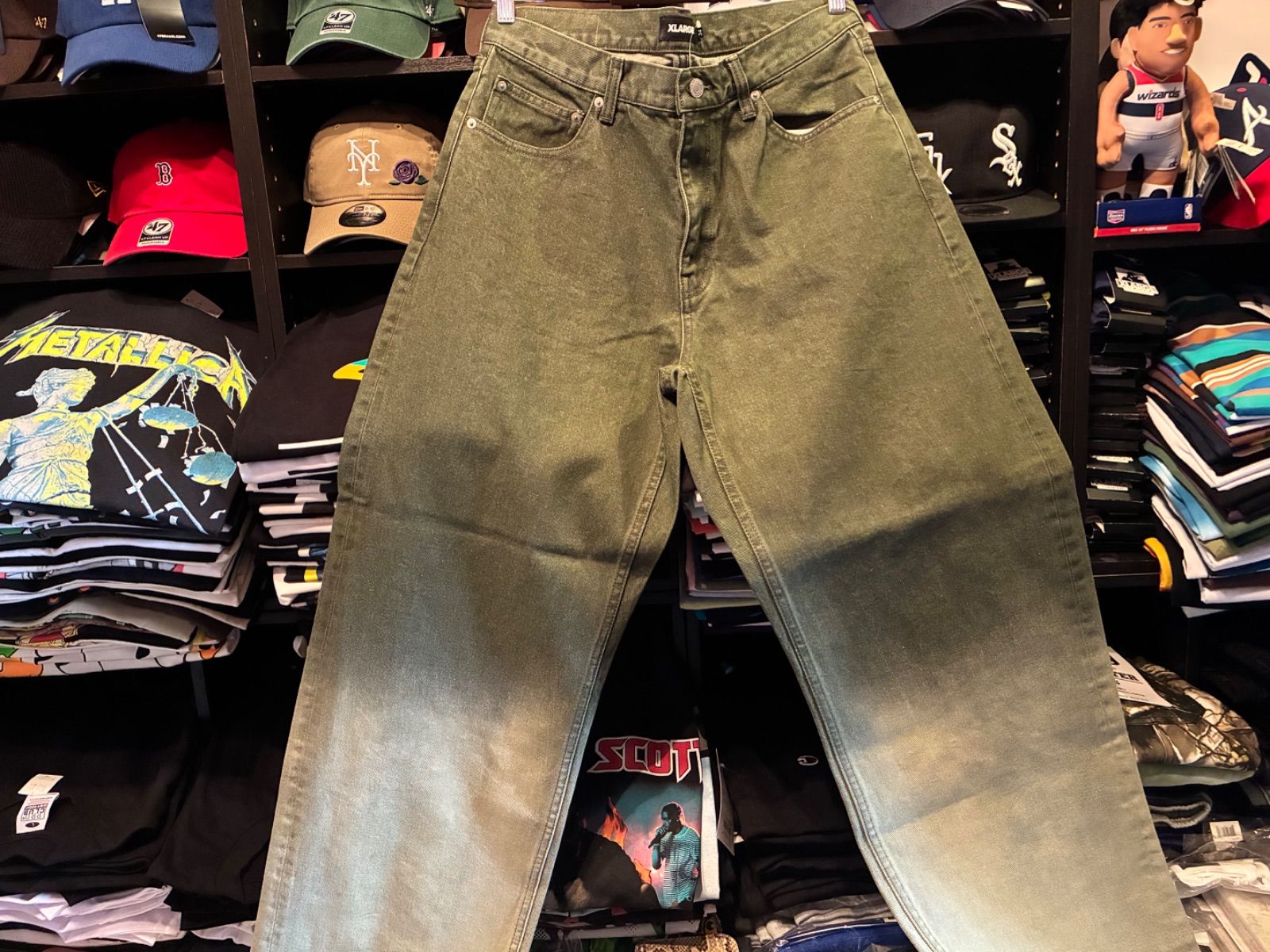 XLARGE FADED DENIM PANTS OLIVE 34inch - メルカリ