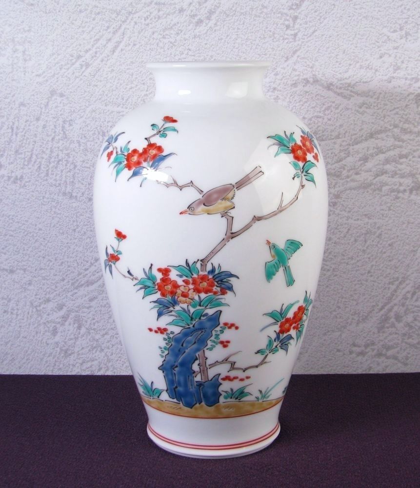 人間国宝 十四代酒井田柿右衛門 錦 花鳥文花瓶 極美品 共箱・栞付