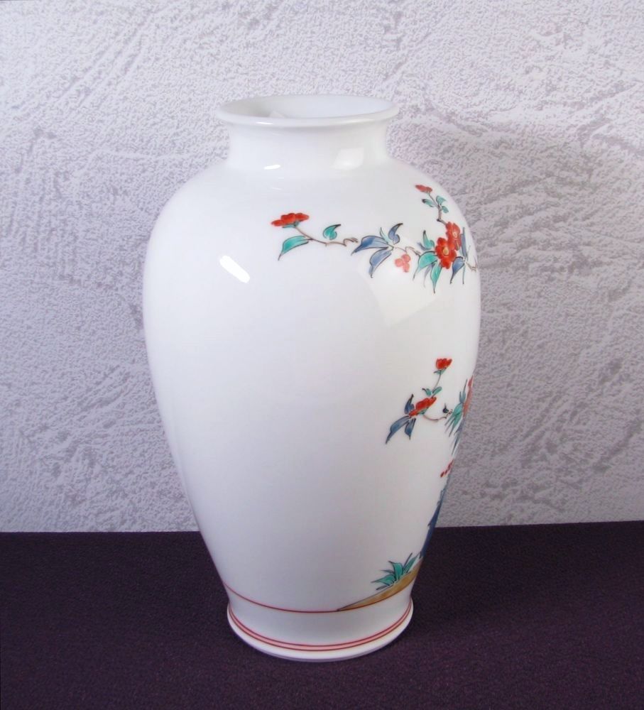 人間国宝 十四代酒井田柿右衛門 錦 花鳥文花瓶 極美品 共箱・栞付