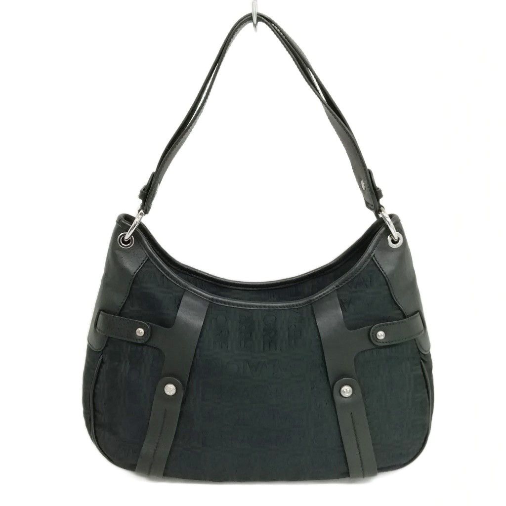 【中古】サルヴァトーレフェラガモ ロゴジャガード ショルダーバッグ ハンドバッグ キャンバス レザー ブラック サルヴァトーレフェラガモ Salvatore Ferragamo ロゴジャガード