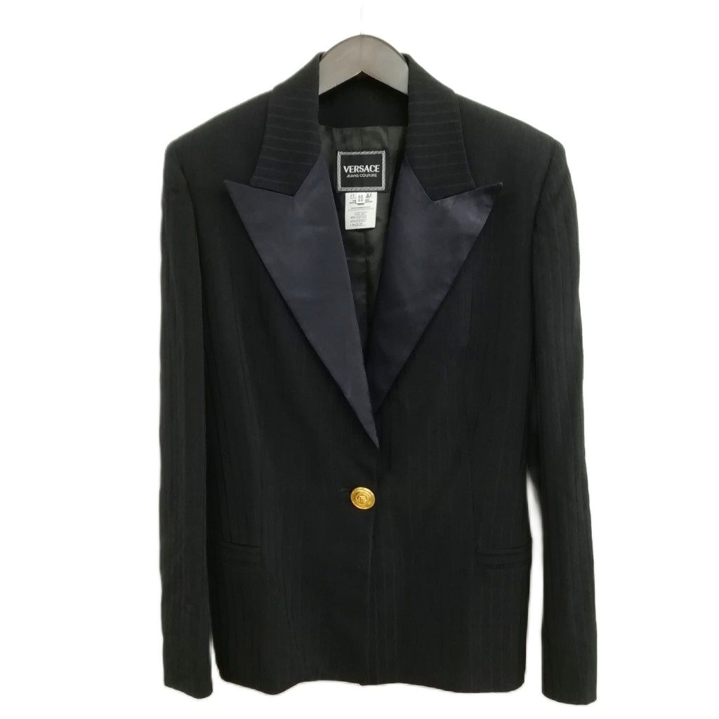 ヴェルサーチジーンズ VERSACE JEANS COUTURE ヴィンテージ メデューサ 金ボタン ジャケット テーラード ブレザー 44 ブラック