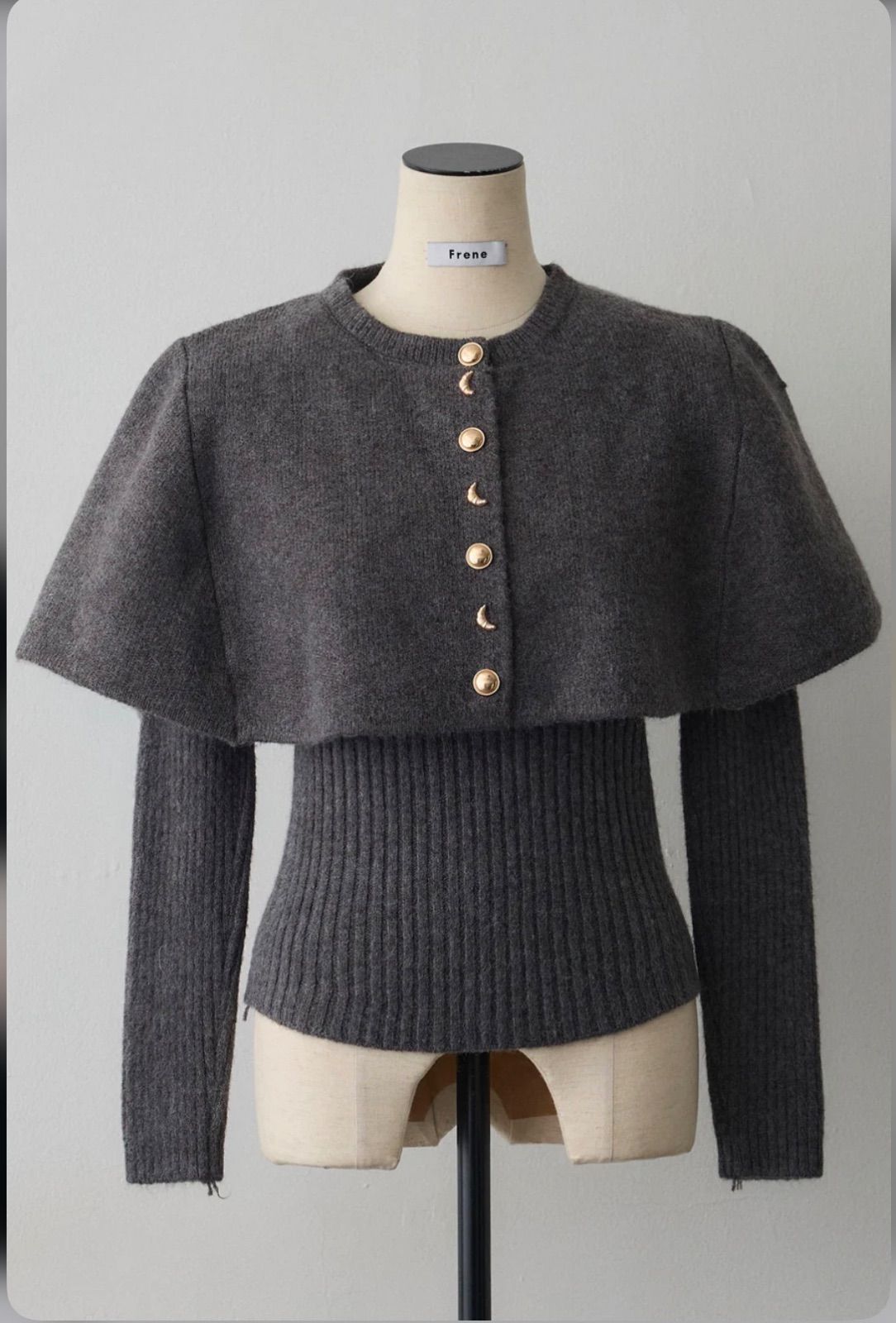 SET】ミックス釦ケープ2wayニット グレー+スフレアシメチュール