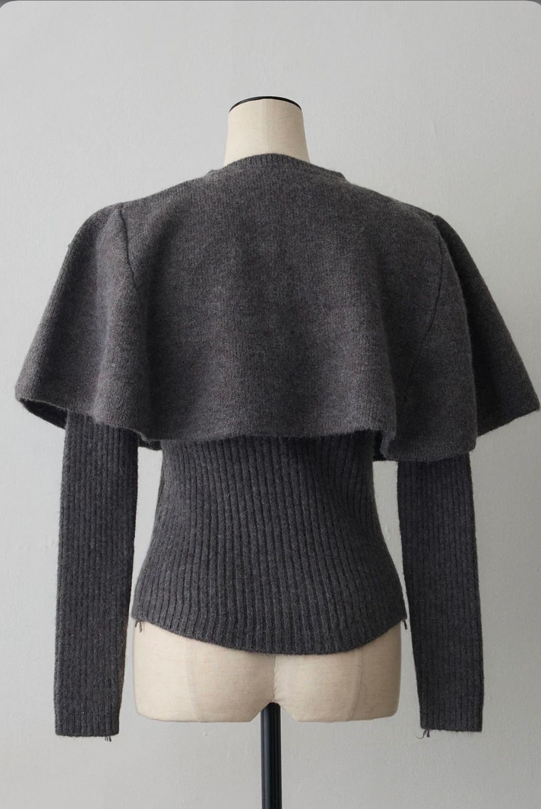 SET】ミックス釦ケープ2wayニット グレー+スフレアシメチュール