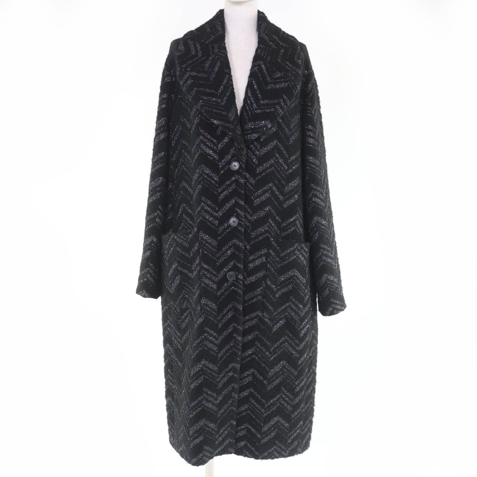 ♥品 Missoni ミッソーニ 2025 AW コットン ヘリンボーン柄 ロング丈 コート ブラック 42 イタリア製 レディース