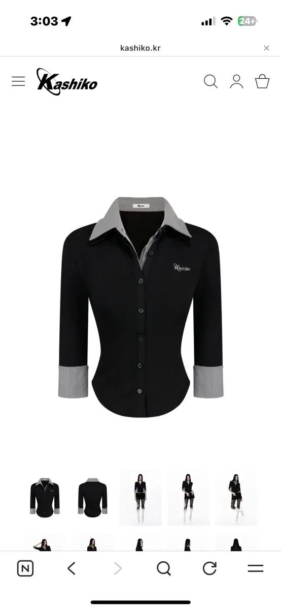 カシコ Double Collar Slim Shirts Black 1