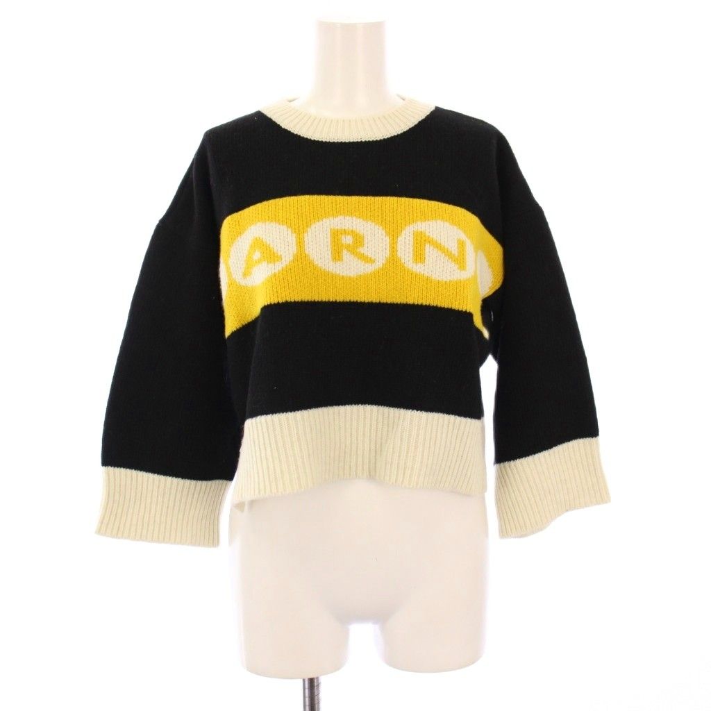 マルニ MARNI 23AW ニット セーター クロップド 七分袖 ロゴ 40 黒
