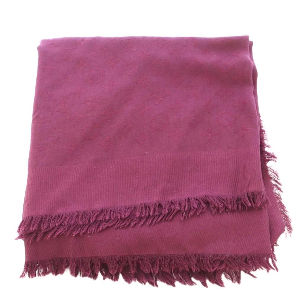 ルイヴィトン LOUIS VUITTON モノグラム クラシックショール ストール フリンジ ワンカラー ロゴ シルク ウール混 ボルドー |BB OH